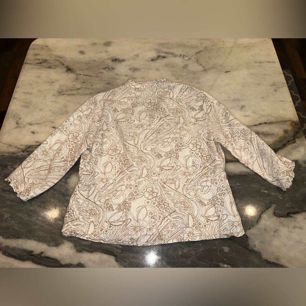 EUC Aegean Size Medium 100% Linen Cream & Floral Patterned Women's Top - Picture 10 of 12